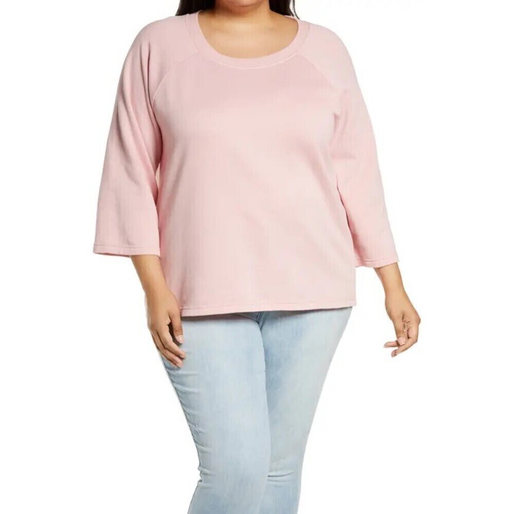 Caslon Women's Scoop Neck Wide Sleeve Pullover Sweatshirt Pink Bride Size S